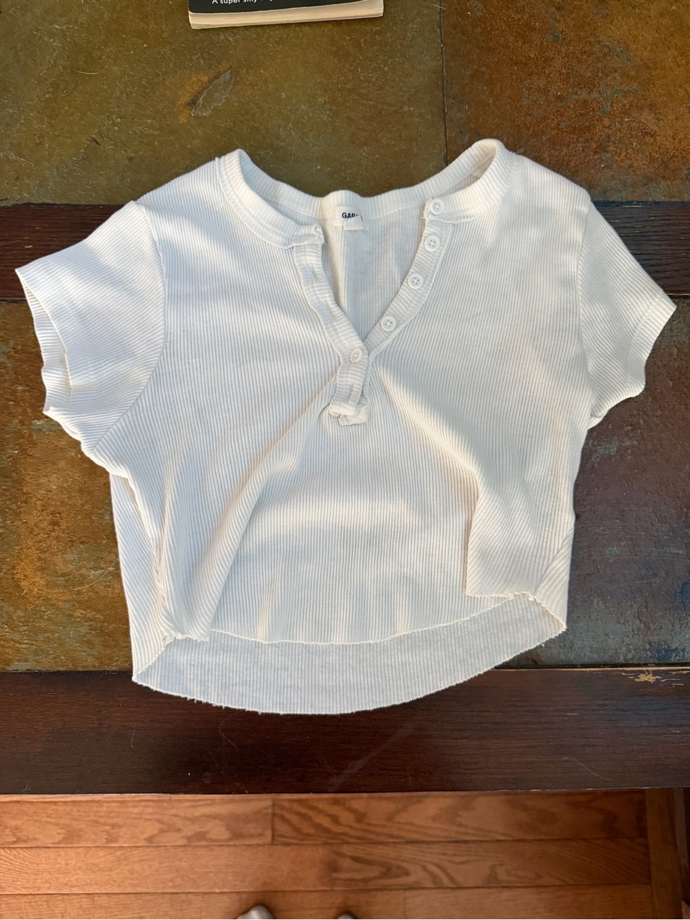 Garage Ivory Ribbed Henley Cropped Tee